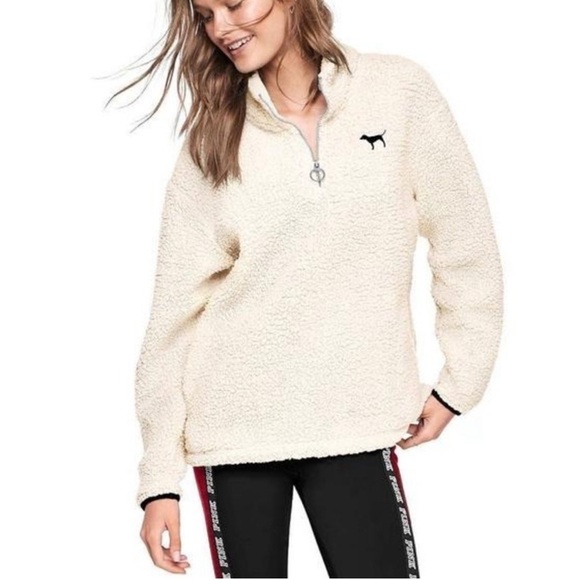 Victoria’s Secret Pink 1/4 Zip Pullover Sherpa Fleece Sweatshirt - Picture 1 of 2